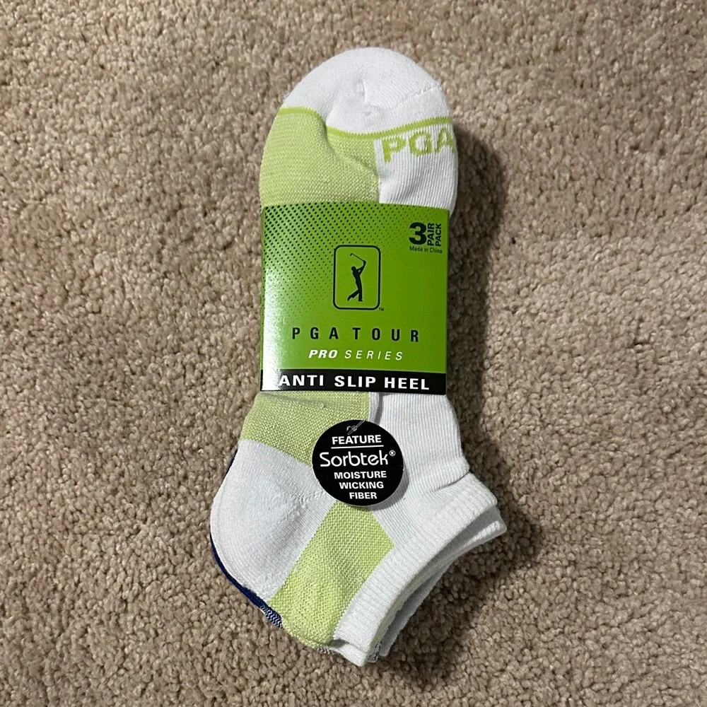 PGA Tour Pro Series Men's Athletic Socks - White and Lime Green/Navy/Grey 3 pack - Picture 1 of 4
